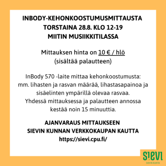 InBody-kehonkoostumusmittauspäivä to 28.8.