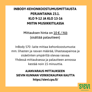 InBody-kehonkoostumusmittauspäivä PE 23.1.