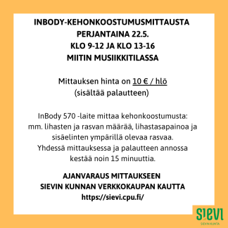 InBody-kehonkoostumusmittauspäivä pe 22.5.