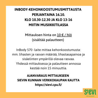 InBody-kehonkoostumusmittauspäivä pe 16.10.
